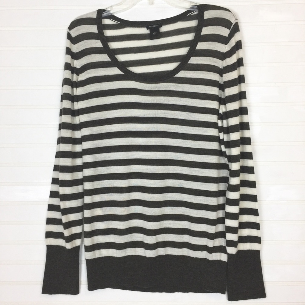 Ann Taylor Brown Cream striped Sweater size XL